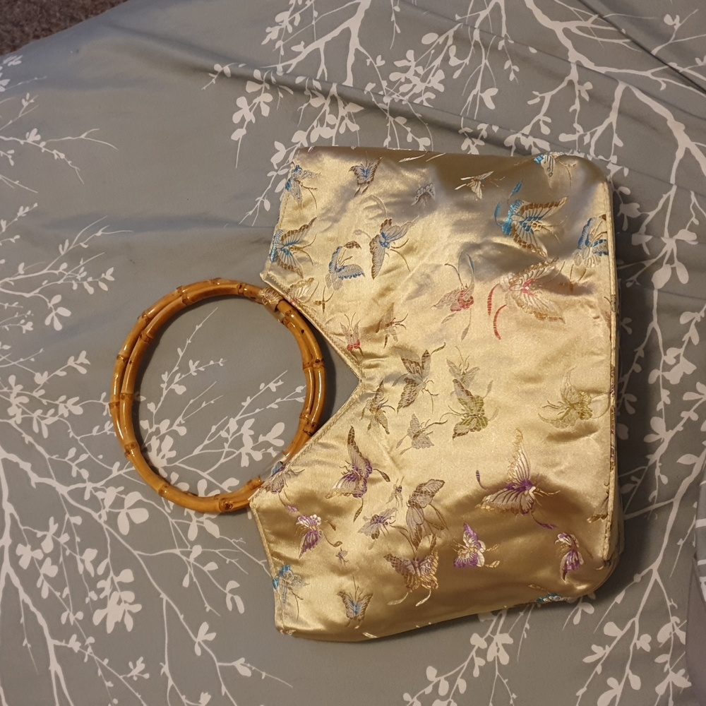 Asian Vintage Styled Hand Purse w Bamboo Handles